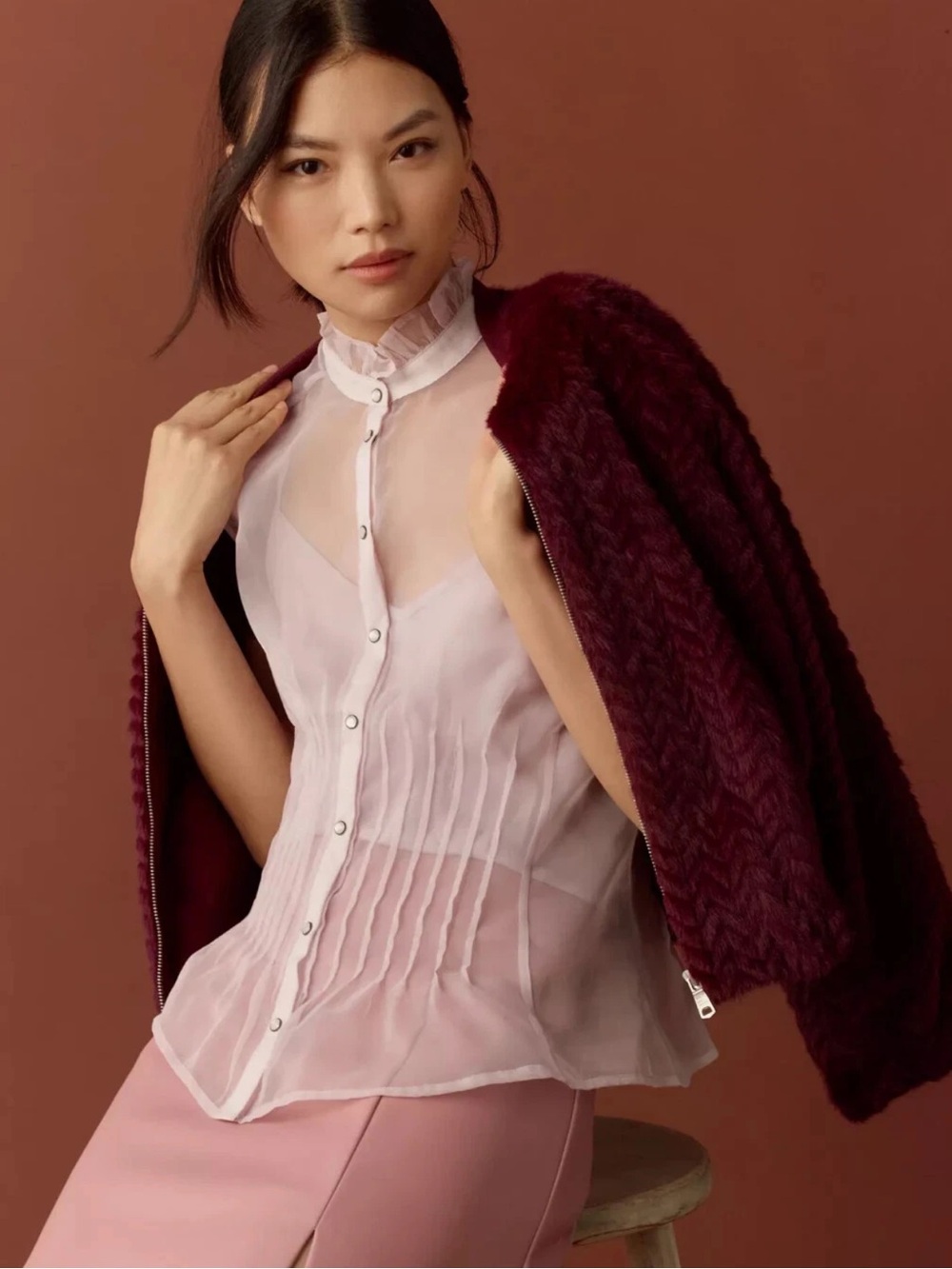 New Anthropologie Sheer Pleated Tank Lilac purple Small S